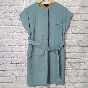 Theory Mint Green Cargo Belted Linen Dress/Shirt with Utilitarian Pocket…